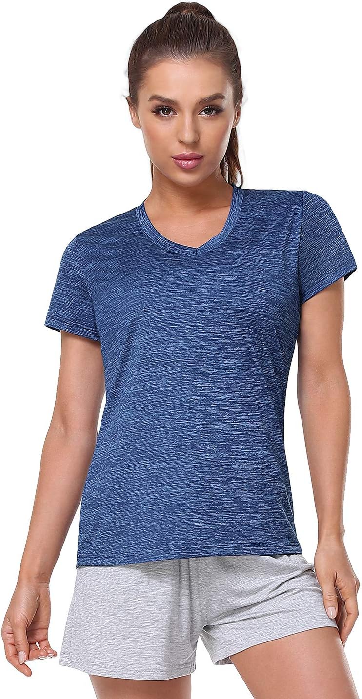 5-Pack Women'S Short Sleeve Dry Fit T-Shirt Moisture Wicking V-Neck Tee | Exercise Yoga Tees,Dry Fit Gym Shirts,Quick Dry Workout Tops