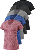 5-Pack Women'S Short Sleeve Dry Fit T-Shirt Moisture Wicking V-Neck Tee | Exercise Yoga Tees,Dry Fit Gym Shirts,Quick Dry Workout Tops