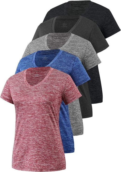 5-Pack Women'S Short Sleeve Dry Fit T-Shirt Moisture Wicking V-Neck Tee | Exercise Yoga Tees,Dry Fit Gym Shirts,Quick Dry Workout Tops