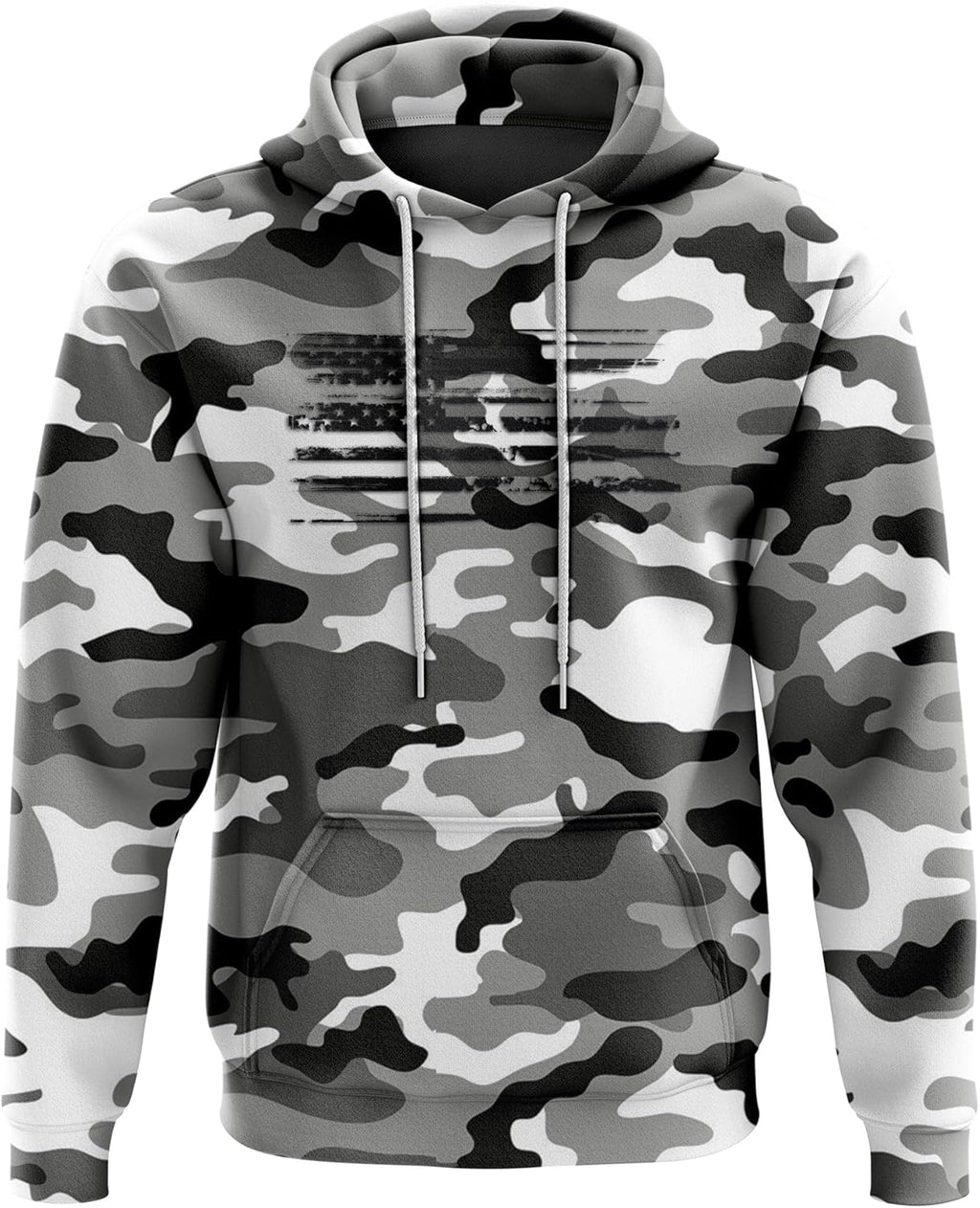 Patriotic Snow Camo Heavyweight Hoodie for Men and Women, Decorated in USA